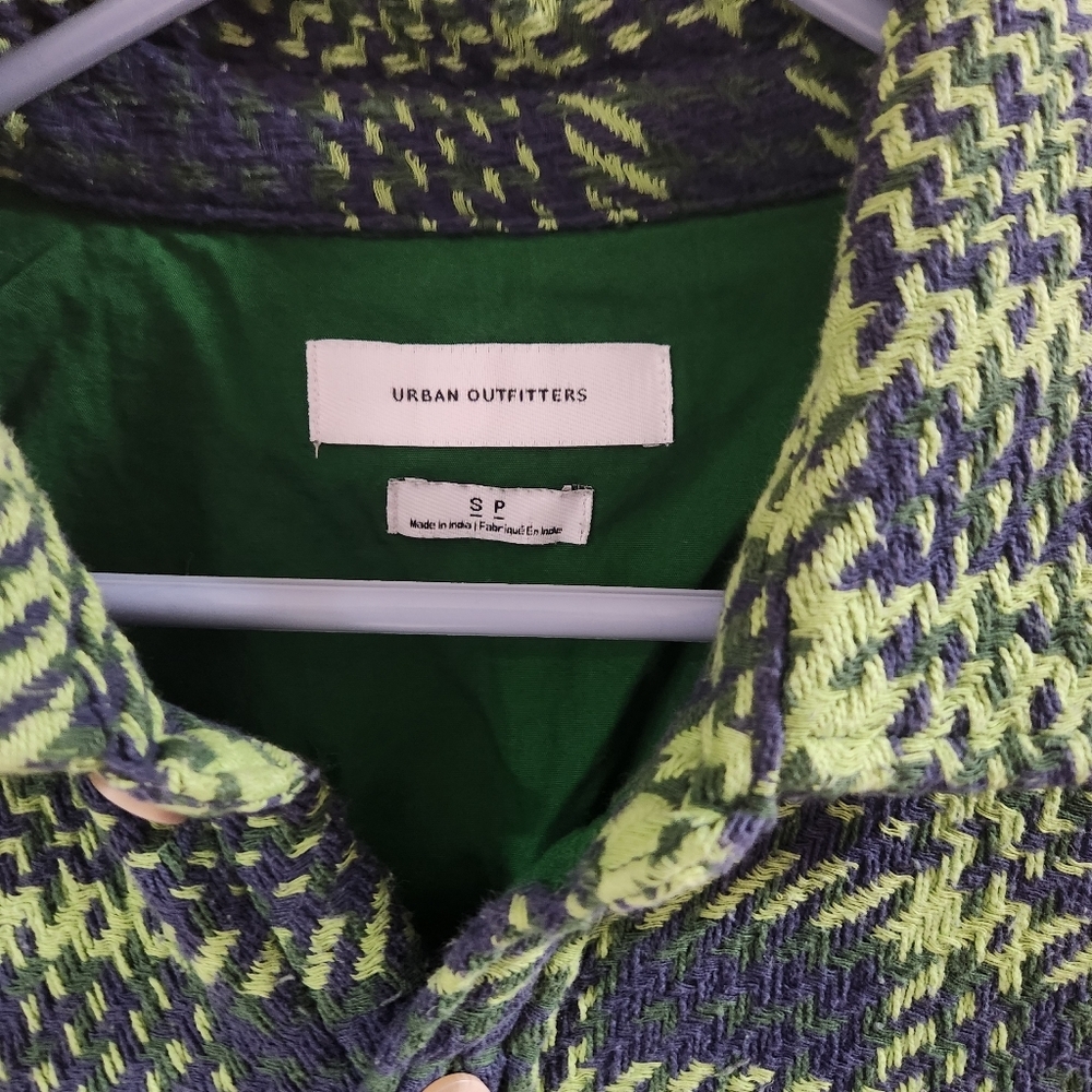 Urban Outfitters men's oversized flannel Shacket a green and blue plaid Small - Picture 3 of 7